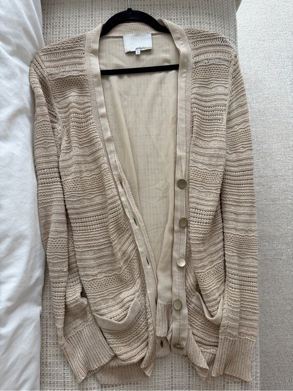 3.1 Phillip Lim Beige Open-Knit Button Cardigan